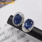 SACE GEMS auskarai moterims 925 sterlingo sidabro 4*6 mm natūralaus safyro auskarai Vestuvių vakarėliui puiki papuo&scaron;alai dovana