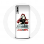Coque pour Samsung Galaxy A70 La casa de papel masque logo fond blanc