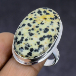 Natūralus dalmatino jaspio brangakmenis 925 prabos sidabro papuo&scaron;alas žiedas 9 dydis R3V88