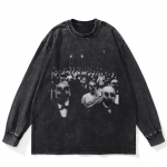 Streetwear negražaus veido grafikos skalauta juoda medvilninė unisex mar&scaron;kinėlių ilgomis rankovėmis didelio dydžio S juoda