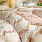 Keturių dalių grynos medvilnės mažų &scaron;viežių gėlių ra&scaron;to antklodės užvalkalo komplektas bendrabučio paklodei, trijų dalių patalynės komplektas 1.2m bed