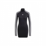 Adidas Originals Spice Girl Serija Trys Juostelės Logotipas Siuvinėtas Atviras Nugara Prigludęs Auk&scaron;to Kaklo Ilgomis Rankovėmis Suknelė Moteri&scaron;kos Suknelės Juoda IV9333 M