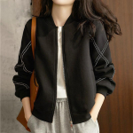 Įprastos juodos moteri&scaron;kos bombone&scaron;io striukės korėjieti&scaron;kos mados negabaritinės pavasario rudens Chaquetas ilgomis rankovėmis beisbolo apkarpyti vir&scaron;utiniai drabužiai S juoda