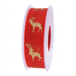 Christmas Ribbon 1 inch Wide 22 Yards Elk Printed Decorative Sheer Chiffon for Winter raudona