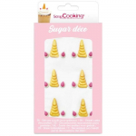 D&eacute;cors sucr&eacute;s - Cornes de licorne - Jaune/Rose - 6 pcs