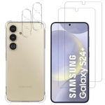 Smūgiams atsparus dėklas - Phonillico - Samsung Galaxy S24 PLUS - Mink&scaron;tas silikonas - 2 grūdinti stiklai - 2 kamerų apsaugos