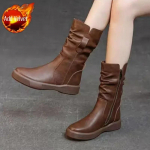 Didelio dydžio &scaron;ilti moteri&scaron;ki bateliai iki pusės blauzdos, apvaliu priekiu, moteri&scaron;ki pusiau auk&scaron;ti batai ant platformos, pavasaris 2024, patogūs ir eleganti&scaron;ki, &scaron;ik, kar&scaron;tas PU 40