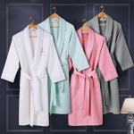 Unisex gofruotos medvilnės chalatas - Lengvi vasariniai namų drabužiai Small pilka spalva