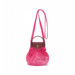 Longchamp Le Pliage Filet 17 Valentino dienos leidimas Tu&scaron;čias atvartas Spaudė Medvilnės ir odos apdaila Tinklinis pirkinių krep&scaron;ys ant peties arba per kūną Mini 10139HVHP73 Pink
