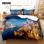 Miestas prie jūros 3D patalynės komplektas Karalienės dydžio antklodės užvalkalas Skaitmeninė spauda Madingas dizainas Lovos linas Mink&scaron;tas patogus 140x200cm 3pcs