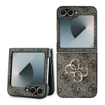 Dėklas Samsung Galaxy Z Flip6 Guess Odinis 4G Metalinis Logotipas Rudas