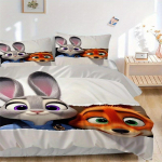 3 vnt. Judy ir Nick Zootopia ra&scaron;to patalynės komplektas, 1* Antklodės užvalkalas + 2* Pagalvės užvalkalai, Spausdintas patalynės komplektas, Mink&scaron;tas ir patogus 135x200cm