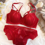 Naujos spalvos apatinio trikotažo rinkinys Sexy Hollow Push Up liemenėlės komplektas moterims Classic Bandage Brassiere Summer Lace Plus Size liemenėlės ir kelnaičių rinkiniai 75D raudona