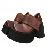 &bdquo;Johnature Retro&ldquo; natūralios odos 10 cm storio pado batai moteri&scaron;ki kvadratiniai pir&scaron;tai, vienspalviai paauk&scaron;tintos platformos batai 40