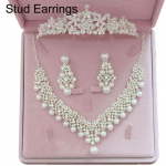 Moterų dirbtinių perlų kri&scaron;tolo pakabukų karoliai auskarai karūnos Tiara papuo&scaron;alų rinkinys Stud Earrings