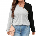 Įprastas megztinis su sagutėmis Pra&scaron;matnūs moteri&scaron;ki mar&scaron;kinėliai ilgomis rankovėmis elastiniu juosmeniu plius dydžio &bdquo;Crop Top&ldquo; Laisvas &bdquo;Patchwork Crop Top&ldquo; &bdquo;Commuter Crop Top&ldquo; XL pilka spalva