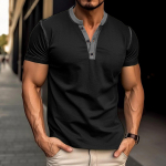 Vyri&scaron;ki &bdquo;Slim Fit&ldquo; trumpomis rankovėmis vintažiniai &bdquo;Henley&ldquo; mar&scaron;kinėliai, laisvalaikio apatiniai vir&scaron;utiniai sportiniai mar&scaron;kinėliai, skirti sportinei treniruotėms, drėgmę sugeriantys mar&scaron;kinėliai vyrams