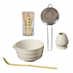 5 vnt. japoni&scaron;kas matcha arbatos rinkinys: snapelis, matcha dubenėlis, bambukinis &scaron;luotelė ir laikiklis, sietelis, samtelis, amatininkų matcha ruo&scaron;imo rinkinys