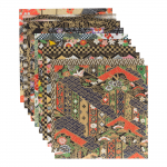 Washi Kawasumi Yuzen Chiyogami Origami popierius 15x15cm, 10 ra&scaron;tų, 10 lapų, Juoda tema