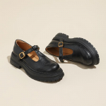 2025 m. pavasario ir vasaros storapadžiai briti&scaron;ko stiliaus maži odiniai batai apvalus priekis retro Mary Jane batai Hepburn stiliaus T-dirželis viengubos basutės moterims 35 juoda