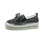 Mados Kalnų kri&scaron;tolas Moteri&scaron;ki Batai Moteri&scaron;ki Blizgantys Kalnų kri&scaron;toliniai Slip-On Loafers Bowknot Lazy Casual Plataforma Mujer 35 juoda