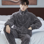 Vyri&scaron;ki &Scaron;ilti Pižamų Komplektai Flaneliniai 2 Dalių Komplektai Miego Drabužiai Vyrams Rudens Žiemos Namų Kostiumas Mink&scaron;ti Naktiniai Drabužiai Pijama Loungewer XXL black