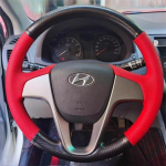 For Hyundai Verna 2010-2016 Solaris (RU) 2010-2016 i20 2009-2015 hand-stitched carbon fiber Leather Car Steering Wheel Cover 1