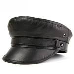 100% avikailio karinė kepurė - XXL natūralios odos plok&scaron;čia vir&scaron;ūne vyrams/moterims, vintažinio roko stiliaus unisex galvos apdangalas, kapitono kepurė 57-58cm black