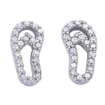 Les Tr&eacute;sors De Lily [I9838] - Boucles Argent 'Tongs' blanc argent&eacute; (rhodi&eacute;) - 11x6 mm
