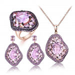 UMCHO Ovalūs Nano Pink Moganite papuo&scaron;alų rinkiniai Brangakmenių pakabukai Kaklo papuo&scaron;alai Žiedai Nuleidžiami auskarai 925 Sterling Sidabras Moterims Geriausia dovana 6 rožinė