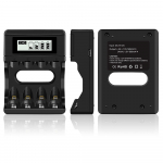 1,5 V AA AAA ličio jonų 4 lizdų greitas i&scaron;manusis įkroviklis LCD ekranas Ličio jonų įkraunamas 2A 3A baterija juoda