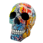 Les Tr&eacute;sors De Lily [A2403] - Figurine r&eacute;sine 'T&ecirc;te de Mort' multicolore graffiti street art - 195x150x130 mm