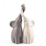 Les Tr&eacute;sors De Lily [A3301] - Figurine c&eacute;ramique 'Couple &Eacute;l&eacute;phants' gris beige - 25 cm