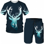 &bdquo;Camo Animal Deer&ldquo; medžioklės 3D mar&scaron;kinėliai / &scaron;ortai / komplektai Vyri&scaron;ki &bdquo;Harajuku&ldquo; mar&scaron;kinėliai, lauko sportiniai kostiumai, laisvalaikio bėgimo 2 dalių apranga S