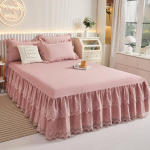 Pavasario ir vasaros nėriniuotas lovos sijonas Vienvietis princesės nėrinių &scaron;lifuotas čiužinys Neslystantis apsauginis užvalkalas lovatiesė Dovana 150*200cm 3pcs