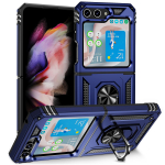 Skirtas Samsung Z Flip 5 4 3 Flip4 Flip3 smūgiams atsparus sulankstomas &scaron;arvų dėklas, skirtas Samsung Galaxy Z Flip 5 Flip5 5G stovo laikiklio žiedo dangtelis Samsung Z Flip 5 mėlyna