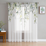 Gėlių akvarelės lapų langų užuolaidos, skirtos svetainei miegamojo virtuvei &scaron;ifono permatomo lango apdailai 135W x 114H(cm)
