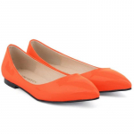 Moteri&scaron;ki eleganti&scaron;ki plok&scaron;čiapadžiai batai Vienspalviai smailiais pir&scaron;tais, lakinės odos vienviečiai laisvalaikio batai 35 oranžinė