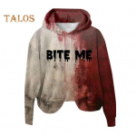 Moteri&scaron;kas džemperis su 3D &bdquo;Bloodstain Print&ldquo; Helovino senoviniu &bdquo;Haunted House Cosplay&ldquo; vir&scaron;utiniu gobtuvu ilgomis rankovėmis, laisvas gobtuvas L