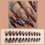 24 vnt. blizgūs ilgi stiletto formos netikri nagai, prancūzi&scaron;ko stiliaus užspaudžiami nagai su vintažinės rožės gėlės dizainu, dirbtiniai nagai su cirkoniais moterims mergaitėms Imported ABS