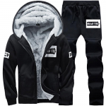 Fleece Vyri&scaron;kas Rinkinys Madingas Sportinis Kostiumas Pamu&scaron;alas Storas Džemperis Kelnės Sportinė Apranga Kostiumas Vyri&scaron;kas Žieminis &Scaron;iltas Su Gobtuvu Vir&scaron;utinis Drabužis Kostiumas S juoda