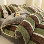 Pieno vilnos keturių dalių komplektas, vilnos pastorintas dvipusis koralų vilnos flanelinis antistatinis antklodės užvalkalas 1.2m bed