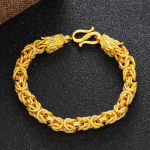 Vietnamieti&scaron;ko aukso smėlio drakono galvos apyrankė &ndash; retro dizaino, 24K paauksuoto žalvario papuo&scaron;alai vyrams ir moterims Dragon head cloth bracelet