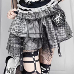 Korėjos mergaičių Kawaii Punk A formos mini sijonas Harajuku vintage juodas baltas roko sijonai Y2K nėriniuoti rutuliniai chalatai čiuožėjas One Size juoda