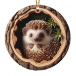 Kalėdinis gyvūnų ornamentas, kaimi&scaron;kas 2D akrilinis pakabinamas dekoravimas, apvalus mi&scaron;ko gyvūnų ornamentas Hedgedog