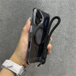 Prabangus smūgiams atsparus buferis Magsafe dėklui iPhone 16 Plus 15 14 13 Pro Max Mink&scaron;tas silikoninis magnetinis dangtelis su kilpele virvelei iPhone 13 juoda