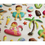 Autocollants r&eacute;utilisables - Relief 3D - Piscine et plage - Paillettes