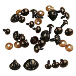Assortiment de nez et yeux pour oursons - Noir - 10 &agrave; 25 mm - 12 pcs - Plastique - Disque de verrouillage