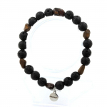 Pierres et Min&eacute;raux. Bracelet Opale Boulder d'Australie + Perles Lave 8 mm. Fabriqu&eacute; en France.