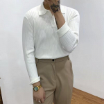 &bdquo;Eleganti&scaron;kas korėjieti&scaron;kas plonas megztas polo megztinis &ndash; briti&scaron;kas retro stilius vyrams&ldquo; XL balta